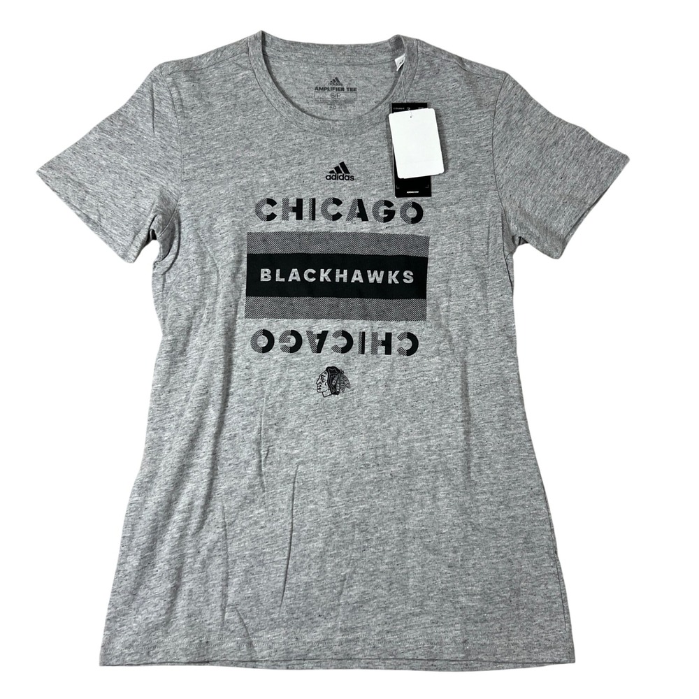 Adidas‎ Chicago Blackhawks NHL Amplifier Graphic Tee Gray Womens Small NWT
